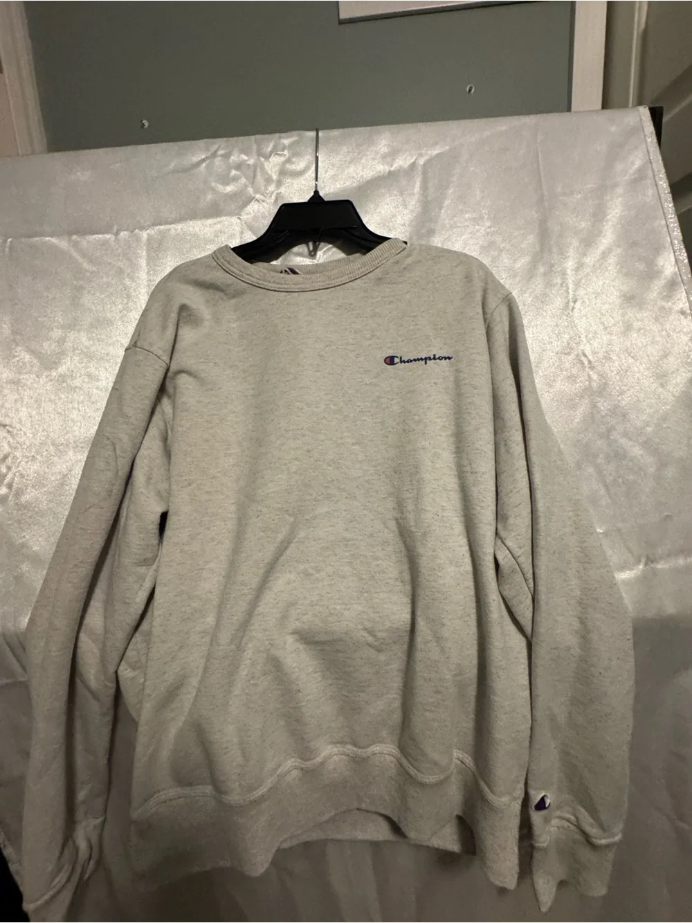 Champion Light Gray Crewneck Sweatshirt with Small Logo